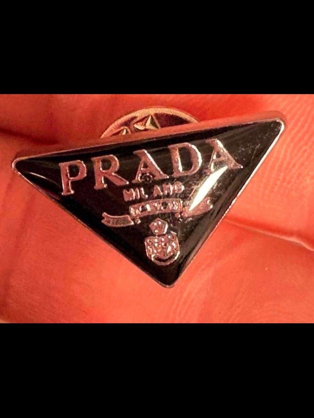 Prada Black and Silver Triangle Logo Pin/Brooch - Picture 1 of 5